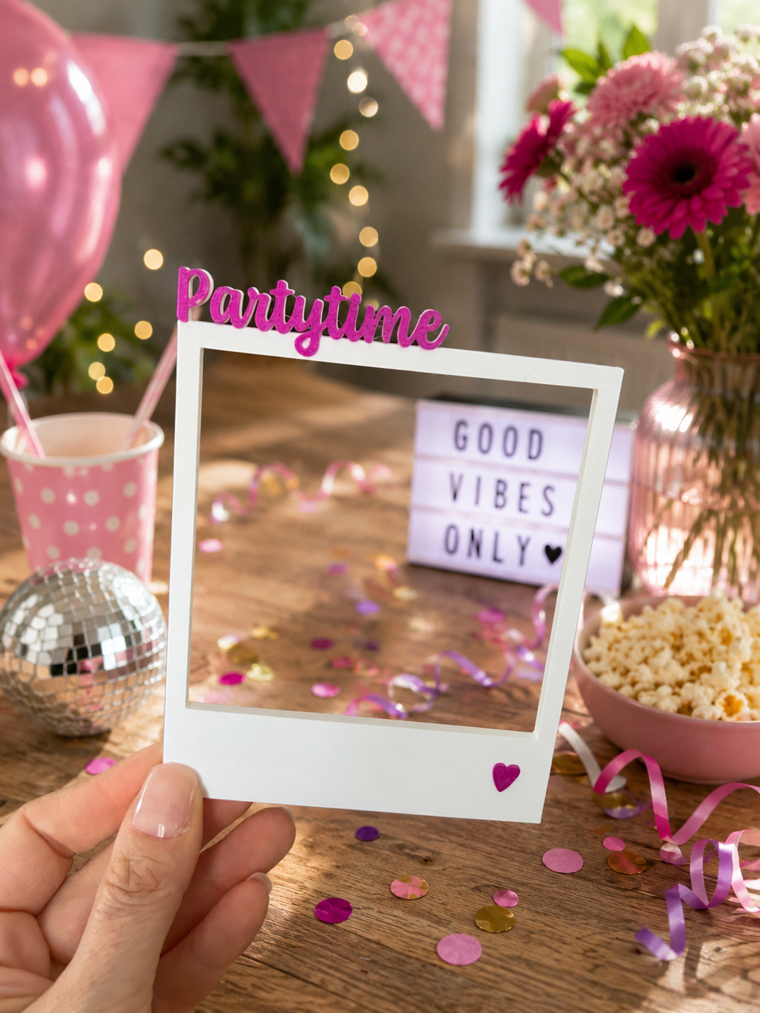 Fotorahmen Polaroid Selfie Bilderrahmen Partytime weiß-pink